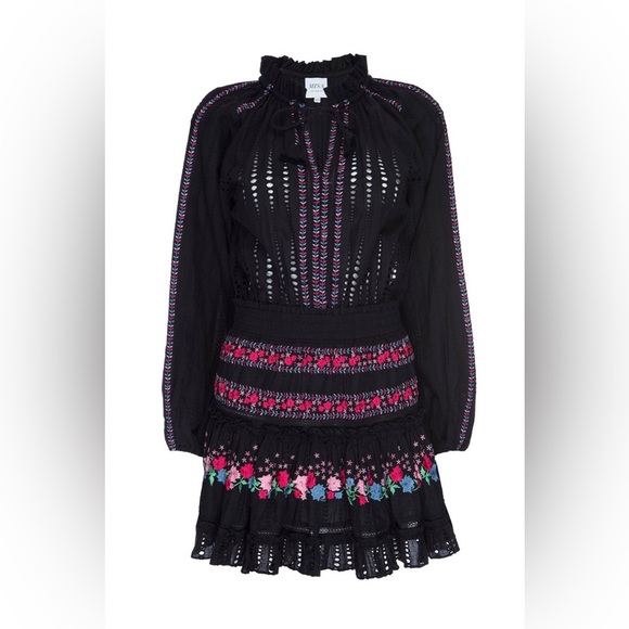 MISA Los Angeles Manuela mini cotton dress embroidered w long sleeves size‎ M - Picture 6 of 13